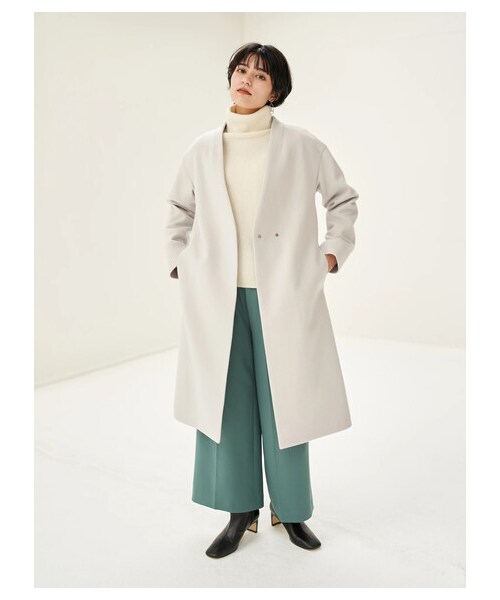 YECCA VECCA（イェッカヴェッカ）の「P.Vネックウールコート（ジャケット/アウター・ライトグレー/ブラック/モカ/ミント・F）」の18枚目の写真