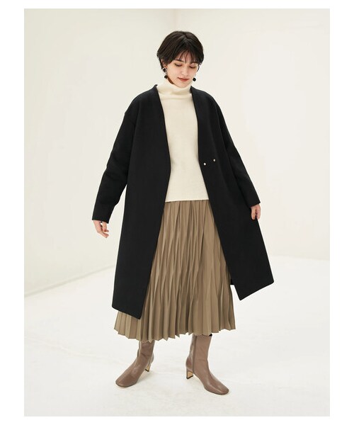 YECCA VECCA（イェッカヴェッカ）の「P.Vネックウールコート（ジャケット/アウター・ライトグレー/ブラック/モカ/ミント・F）」の13枚目の写真