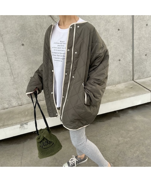 copine(コピン)の「キルティングリバーシブルミドルコート(2color)(その他アウター・レディース・カーキ×ホワイト/ブラックブラック×カーキ・ワンサイズ)」の1枚目の写真