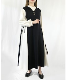 three quarter | サイドリボンレイヤード風ワンピース(ワンピース)