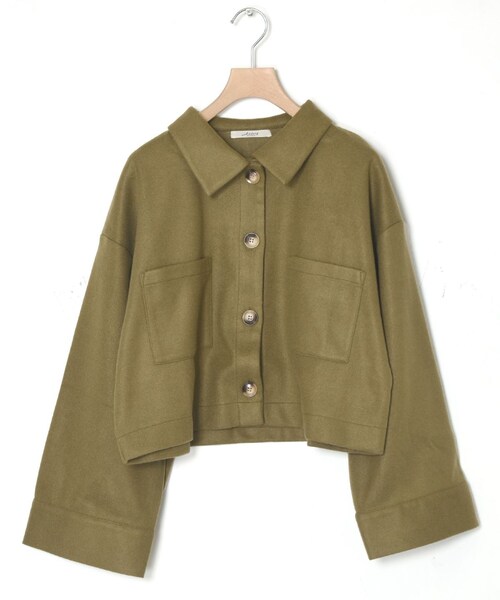 w closet（ダブルクローゼット）の「★先行予約★【Alley】エコウールショートジャケット【11月中旬入荷】（ジャケット/アウター・レディース・ベージュ/モスグリーン・FREE）」の2枚目の写真