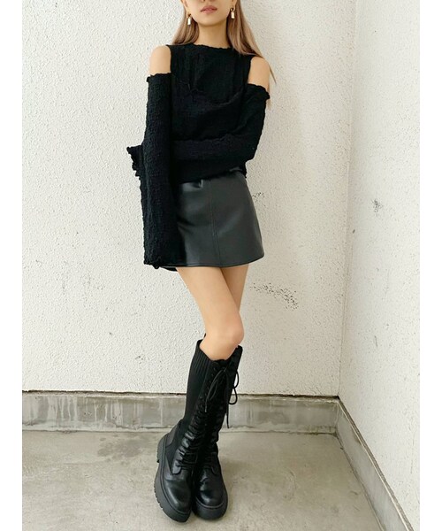 GYDA（ジェイダ）の「フェイクレザースカートライクショーパン（スカート・ブラック/キャメル・S/XS/M）」の7枚目の写真