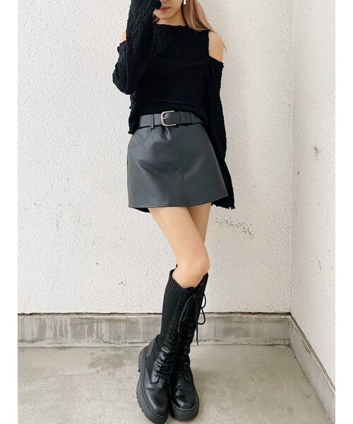 GYDA（ジェイダ）の「フェイクレザースカートライクショーパン（スカート・ブラック/キャメル・S/XS/M）」の8枚目の写真