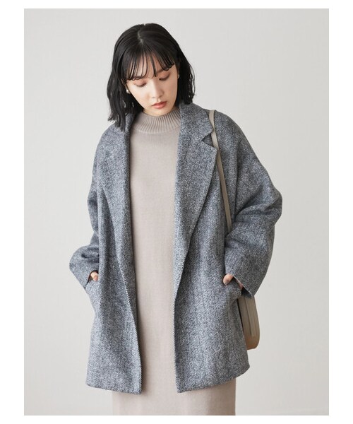 Green　Parks（グリーンパークス）の「・ELENCARE DUE ヘリンボーンショートコート（ジャケット/アウター・ブラック/ブラウン・F）」の2枚目の写真