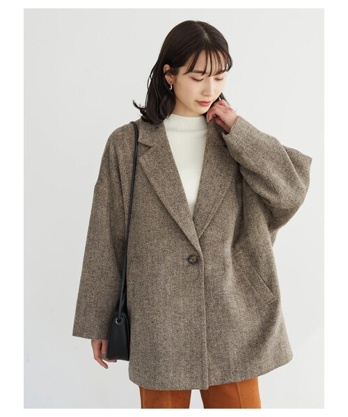 Green　Parks（グリーンパークス）の「・ELENCARE DUE ヘリンボーンショートコート（ジャケット/アウター・ブラック/ブラウン・F）」の8枚目の写真