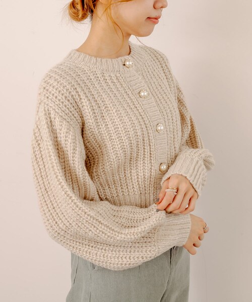 OLIVE des OLIVE（オリーブデオリーブ）の「マカロンカーディガン（カーディガン/ボレロ・レディース・オフホワイト/ピンク/ベージュ/ミント/ライトブラウン・FREE）」の2枚目の写真