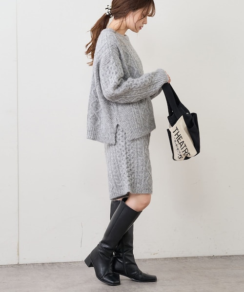 PUAL CE CIN（ピュアルセシン）の「ケーブル編みニット×ニットパンツセット（アンサンブル・レディース・アイボリー/グレー/ブルー系その他・FREE）」の3枚目の写真