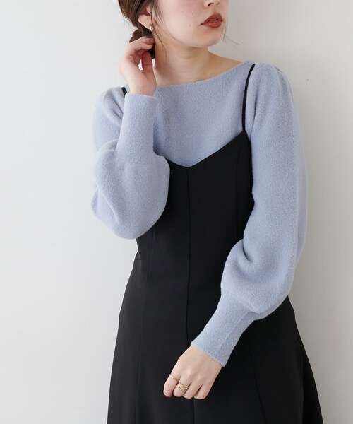 natural couture（ナチュラルクチュール）の「マシュマロフェザー前後2WAY柔らかニット（ニット/セーター・レディース・アイボリー/グレイッシュベージュ/サックスブルー/ピンク/ミント/パープル・FREE）」の3枚目の写真