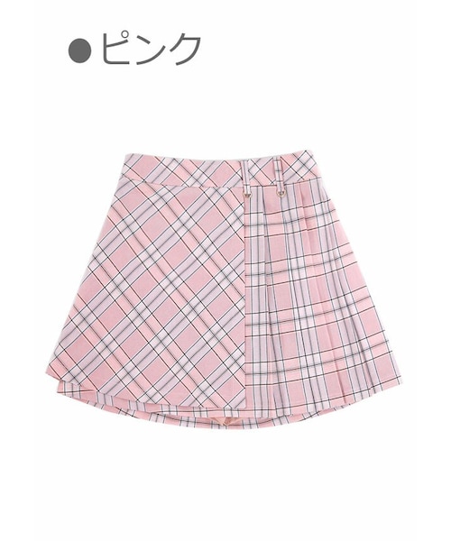 Bobon21（ボボンニジュウイチ）の「プリーツチェックイレギュラースカート-全２色-（スカート・レディース・グレー/ピンク・S/M/L）」の2枚目の写真