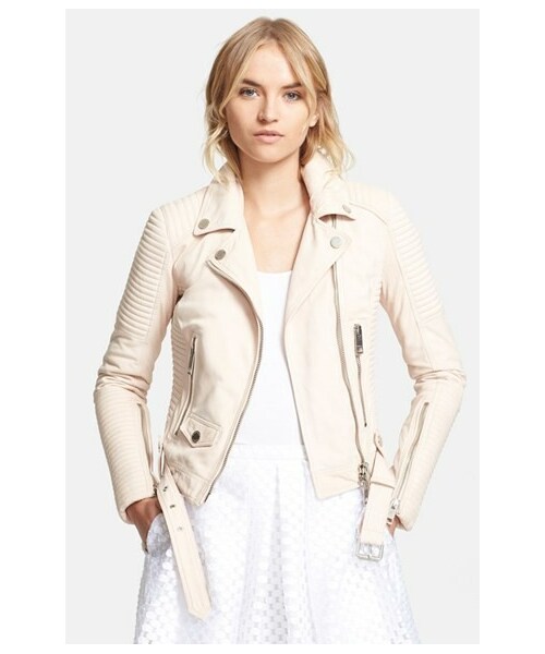 BURBERRY（バーバリー）の「Burberry London 'Whitfield' Crop Leather Biker Jacket（ライダースジャケット・レディース・Ice Pink・Regular 8/Regular 4/Regular 6/Regular 10/Regular 12）」の4枚目の写真
