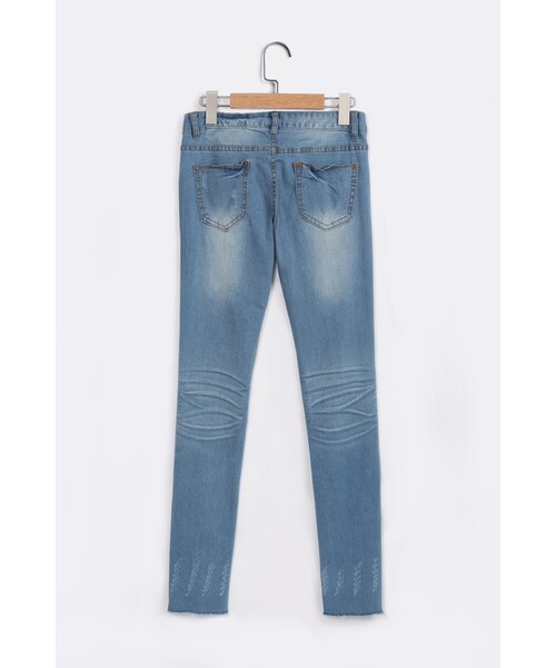 ORENDA(オレンダ)の「韓妞激瘦刷色破損修身牛仔褲(パンツ・レディース・淺藍/深藍・S/M/L)」の2枚目の写真