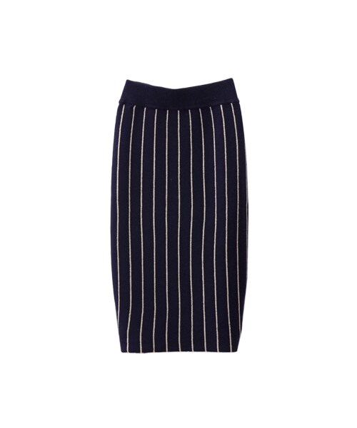 gracegift(グレースギフト)の「休閒配色 韓國直條紋毛料鉛筆裙(スカート・レディース・深藍/灰・F)」の1枚目の写真