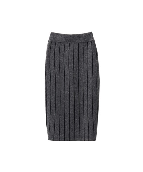 gracegift(グレースギフト)の「休閒配色 韓國直條紋毛料鉛筆裙(スカート・レディース・深藍/灰・F)」の3枚目の写真