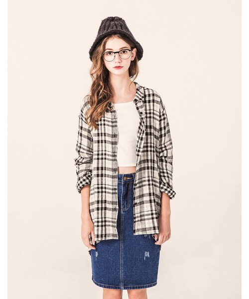 PAZZO（パッゾ）の「韓系休閒慵懶格紋襯衫（トップス・レディース・黑白格・S/M/L）」の5枚目の写真