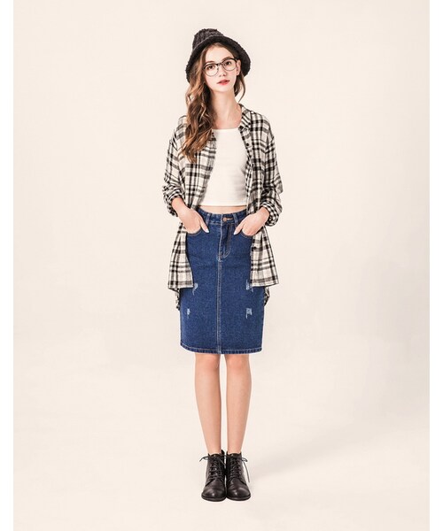 PAZZO（パッゾ）の「韓系休閒慵懶格紋襯衫（トップス・レディース・黑白格・S/M/L）」の4枚目の写真