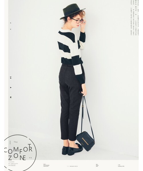 PAZZO（パッゾ）の「知性學院排釦打摺毛呢老爺褲（パンツ・レディース・黑灰・S/M/L）」の6枚目の写真