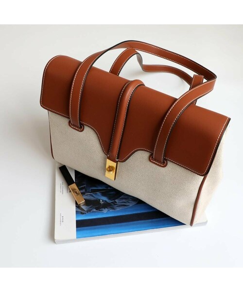 Baginning（バッグリング）の「本革 サッチェルバッグ クラシックショルダーバッグ ボストンバッグ（ボストンバッグ・レディース・ブラウン/ホワイト/ブラック/グレー・30CM*20CM*14.5CM）」の2枚目の写真