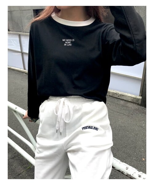 INGNI(イング)の「クロップド丈リンガー長袖Tシャツ(トップス・レディース・オフホワイト/クロ/クロ/オフホワイト/グリーン/オフホワイト・M)」の16枚目の写真