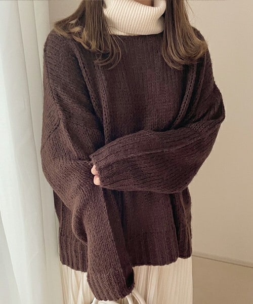 chocomee（チョコミー）の「ローゲージルーズニット（ニット/セーター・レディース・ホワイト/ベージュ/ブラウン・FREE）」の2枚目の写真