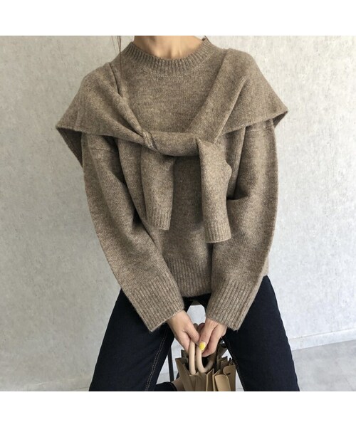 copine（コピン）の「肩掛けニット付きシンプルニット(3color)（ニット/セーター・レディース・アイボリー/ベージュ/モカ・ワンサイズ）」の2枚目の写真