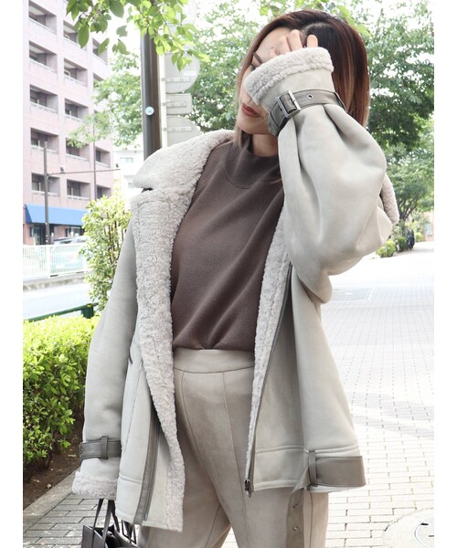 MURUA/アレンジタックムートンブルゾン/ライトグレー