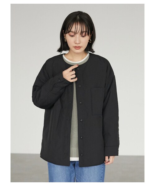 Green Parks(グリーンパークス)の「ノーカラー薄綿シャツブルゾン(ジャケット/アウター・チャコールグレー/ブラック/ライトベージュ・F)」の11枚目の写真