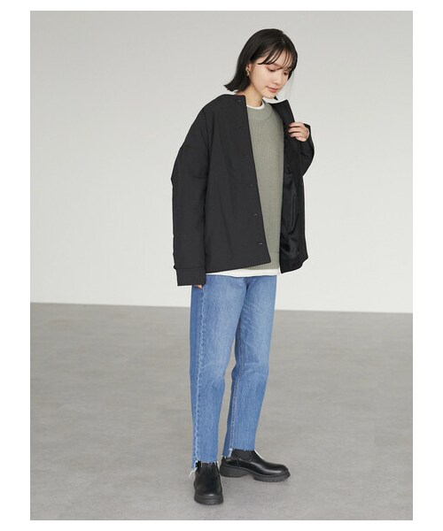 Green Parks(グリーンパークス)の「ノーカラー薄綿シャツブルゾン(ジャケット/アウター・チャコールグレー/ブラック/ライトベージュ・F)」の14枚目の写真