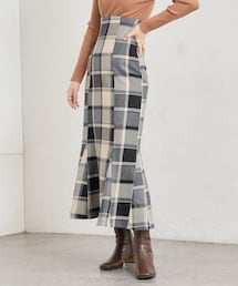 natural couture | 【WEB限定】合皮&ビッグチェックハイウエストマーメイドスカート　Mサイズ(スカート)