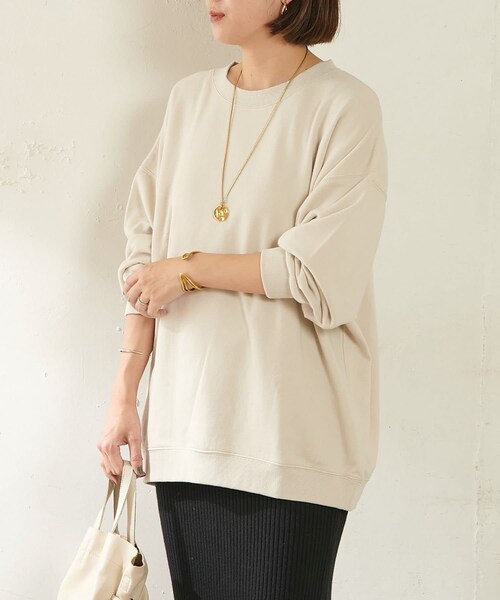 SHENERY(シーナリー)の「オーガニックコットンビッグ裏毛(Tシャツ/カットソー・アイボリー/ピンク/チャコールグレー・F)」の2枚目の写真