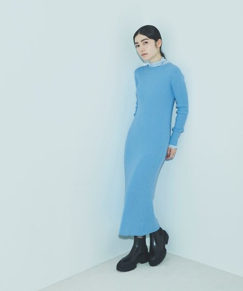 ENsMOL.（エンスモール）の「バックヘンリーニットロングワンピース（ワンピース/ドレス・レディース・サックス/ベージュ/チャコールグレー・FREE）」の4枚目の写真