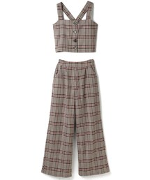 GRL（グレイル）の「チェック柄シャーリングビスチェXワイドパンツセットアップ（セットアップ）」