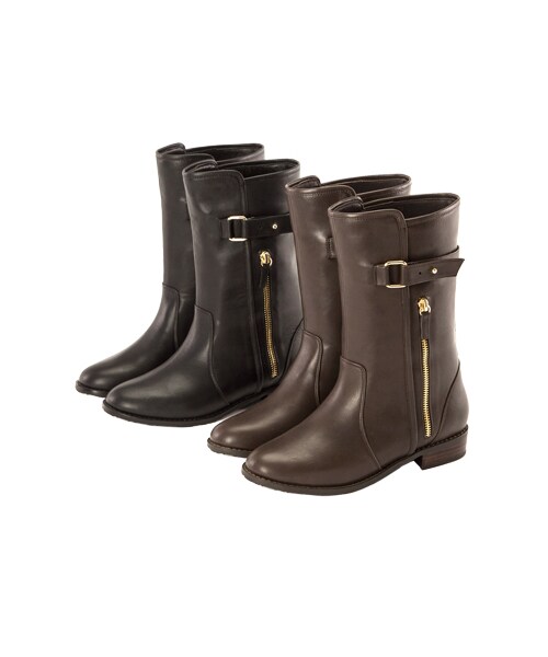 gracegift(グレースギフト)の「金屬裝飾拉鍊釦帶設計中筒靴(シューズ・レディース・咖・35/36/37/38/39/40/41)」の10枚目の写真