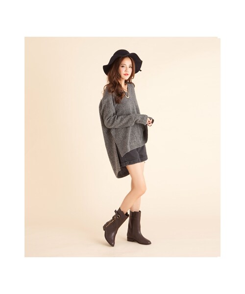 gracegift(グレースギフト)の「金屬裝飾拉鍊釦帶設計中筒靴(シューズ・レディース・咖・35/36/37/38/39/40/41)」の9枚目の写真