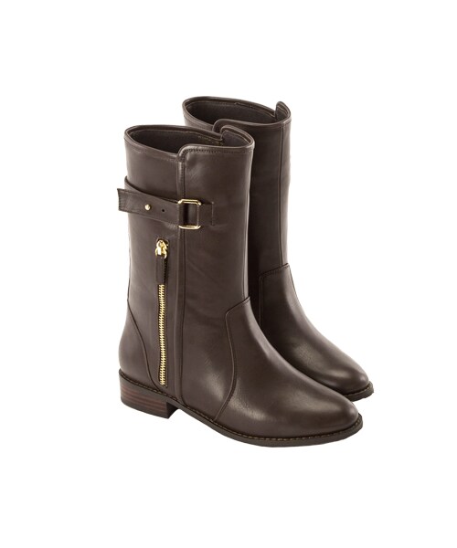 gracegift(グレースギフト)の「金屬裝飾拉鍊釦帶設計中筒靴(シューズ・レディース・咖・35/36/37/38/39/40/41)」の4枚目の写真
