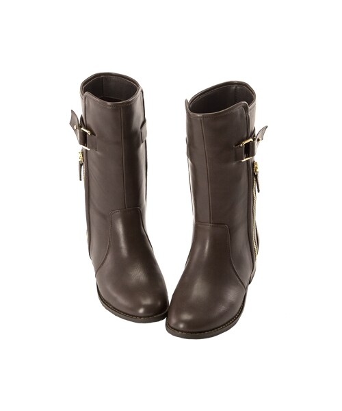 gracegift(グレースギフト)の「金屬裝飾拉鍊釦帶設計中筒靴(シューズ・レディース・咖・35/36/37/38/39/40/41)」の3枚目の写真
