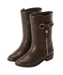 gracegift | 金屬裝飾拉鍊釦帶設計中筒靴(シューズ)