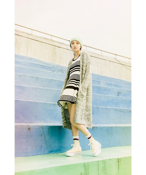 ORENDA（オレンダ）の「歐美混色針織長版開襟外套（ジャケット/アウター・レディース・灰白/灰黑・M/L）」の3枚目の写真