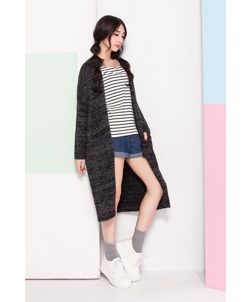 ORENDA（オレンダ）の「歐美混色針織長版開襟外套（ジャケット/アウター・レディース・灰白/灰黑・M/L）」の19枚目の写真