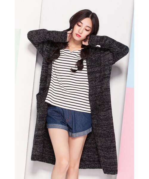 ORENDA（オレンダ）の「歐美混色針織長版開襟外套（ジャケット/アウター・レディース・灰白/灰黑・M/L）」の20枚目の写真