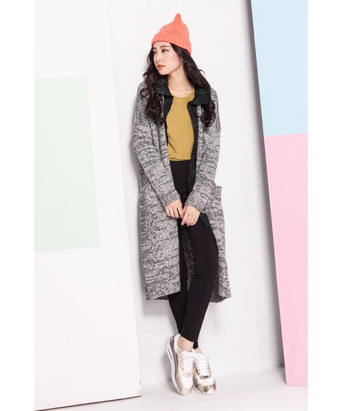 ORENDA（オレンダ）の「歐美混色針織長版開襟外套（ジャケット/アウター・レディース・灰白/灰黑・M/L）」の6枚目の写真