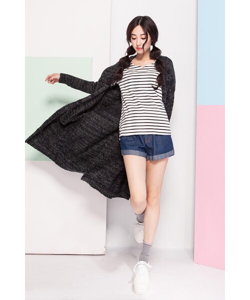ORENDA（オレンダ）の「歐美混色針織長版開襟外套（ジャケット/アウター・レディース・灰白/灰黑・M/L）」の17枚目の写真
