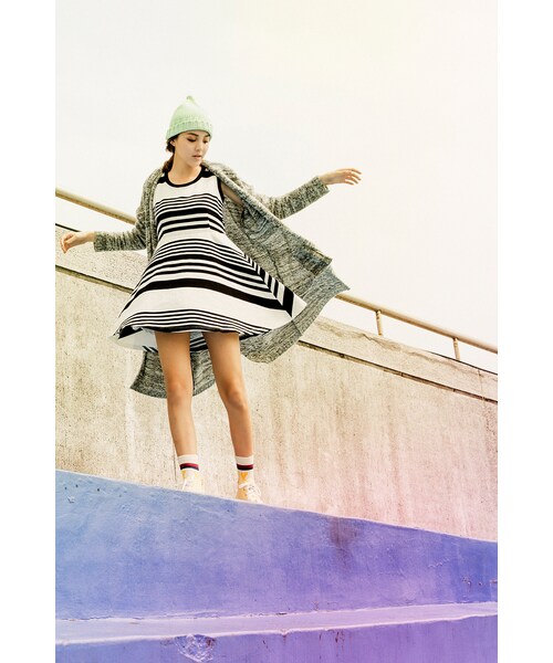 ORENDA（オレンダ）の「歐美混色針織長版開襟外套（ジャケット/アウター・レディース・灰白/灰黑・M/L）」の4枚目の写真