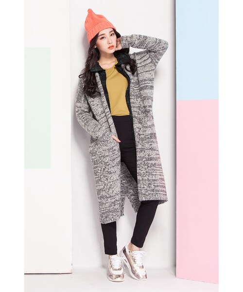 ORENDA（オレンダ）の「歐美混色針織長版開襟外套（ジャケット/アウター・レディース・灰白/灰黑・M/L）」の5枚目の写真