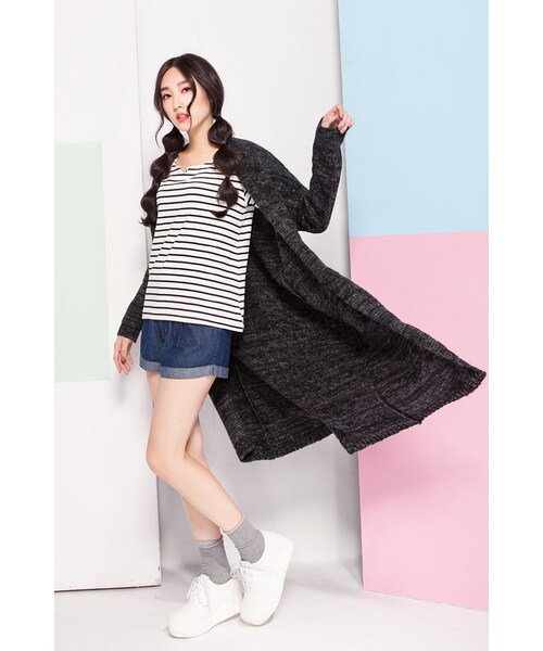 ORENDA（オレンダ）の「歐美混色針織長版開襟外套（ジャケット/アウター・レディース・灰白/灰黑・M/L）」の18枚目の写真