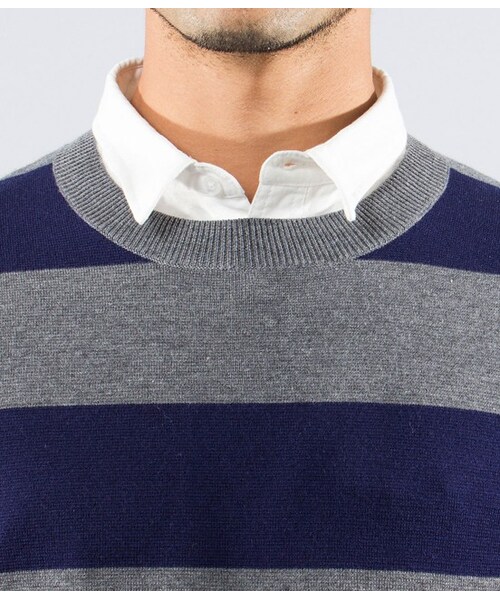 JUNRED（ジュンレッド）の「ミラノリブボーダーニット（ニット・メンズ・グレー/ホワイト・1/2）」の6枚目の写真