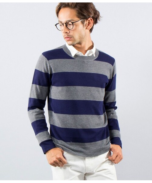 JUNRED（ジュンレッド）の「ミラノリブボーダーニット（ニット・メンズ・グレー/ホワイト・1/2）」の2枚目の写真