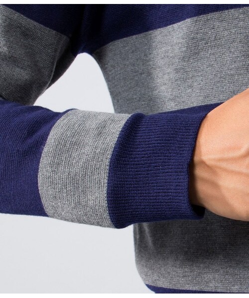 JUNRED（ジュンレッド）の「ミラノリブボーダーニット（ニット・メンズ・グレー/ホワイト・1/2）」の8枚目の写真