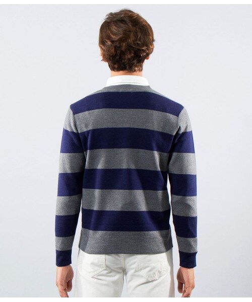 JUNRED（ジュンレッド）の「ミラノリブボーダーニット（ニット・メンズ・グレー/ホワイト・1/2）」の5枚目の写真