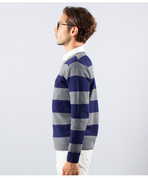 JUNRED（ジュンレッド）の「ミラノリブボーダーニット（ニット・メンズ・グレー/ホワイト・1/2）」の4枚目の写真