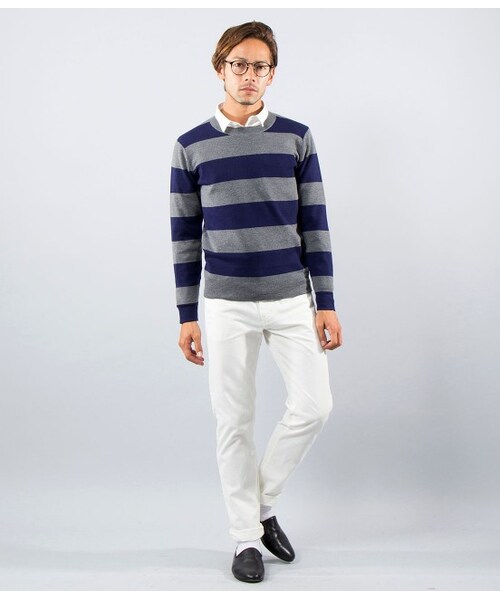 JUNRED（ジュンレッド）の「ミラノリブボーダーニット（ニット・メンズ・グレー/ホワイト・1/2）」の11枚目の写真